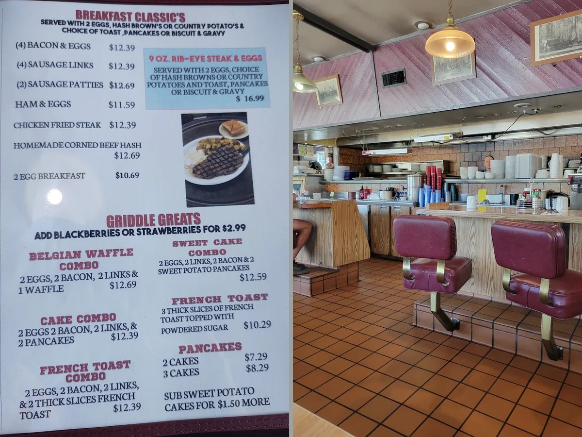 Classic diner booths and counter seating
